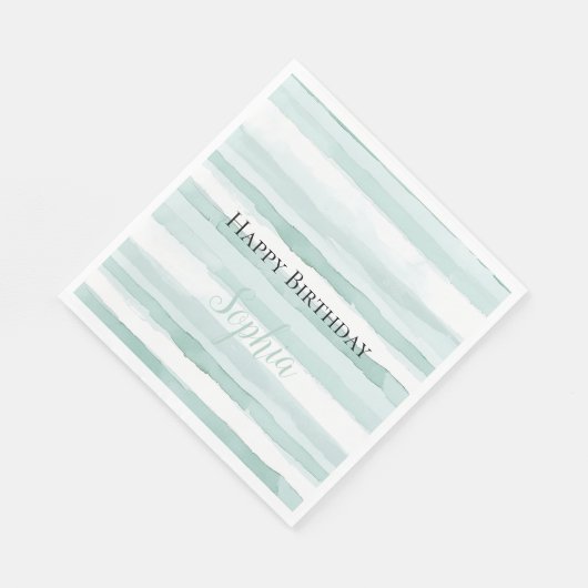Serviette En Papier Plage Aqua Mint Stripes Anniversaire (Coin)