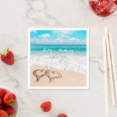 Serviette En Papier Plage avec Coeurs sur le sable (En situation)