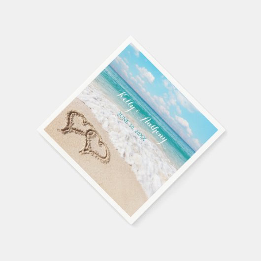 Serviette En Papier Plage avec Coeurs sur le sable (Coin)