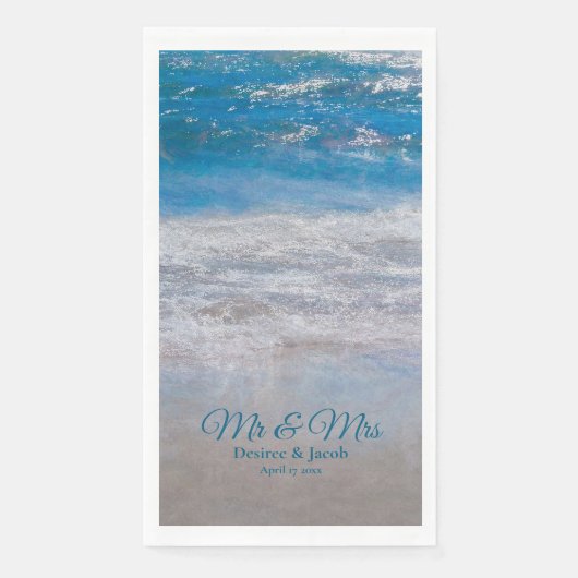 Serviette En Papier Plage Bleu Tropical Ocean Waves Mariage côtier (Devant)
