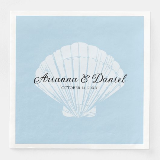 Serviette En Papier Plage Blue Seashell Mariage Napkins (Devant)
