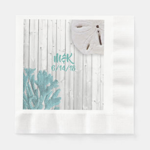 Serviette En Papier Plage Bois Turquoise Coral Papier