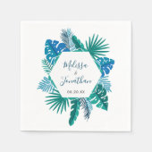 Serviette En Papier Plage Botanique Bleu Vert Moderne Mariage Tropical (Devant)