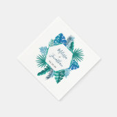 Serviette En Papier Plage Botanique Bleu Vert Moderne Mariage Tropical (Coin)