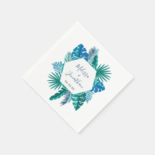 Serviette En Papier Plage Botanique Bleu Vert Moderne Mariage Tropical (Coin)
