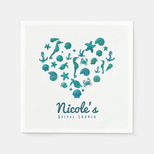 Serviette En Papier Plage Choses Turquoise Aquarelle Moderne Chic Part (Devant)