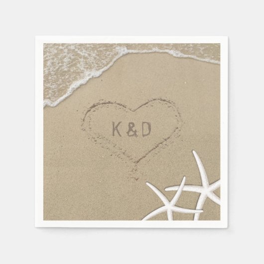Serviette En Papier Plage Coeur de mariage dans l'étoile de mer (Devant)