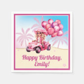 Serviette En Papier Plage convertible rose personnalisée Anniversaire (Devant)