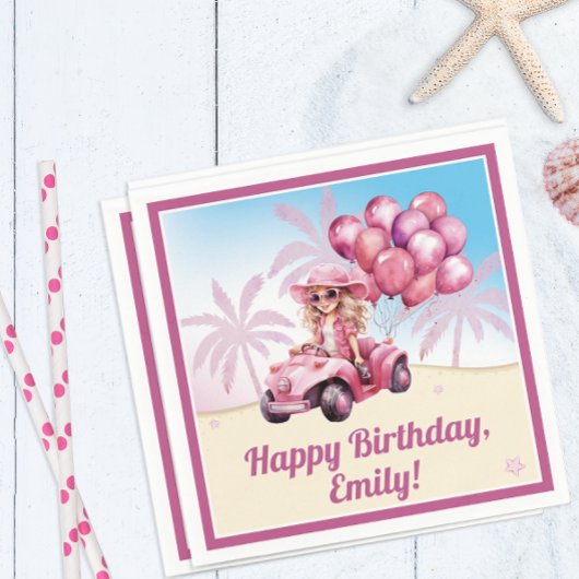 Serviette En Papier Plage convertible rose personnalisée Anniversaire