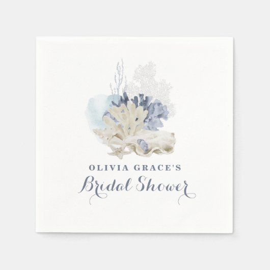 Serviette En Papier Plage côtière bleu coquillage douche nuptiale (Devant)