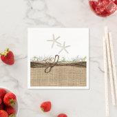Serviette En Papier Plage côtière rustique Starfish Burlap & Greenery (En situation)
