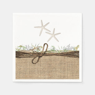 Serviette En Papier Plage côtière rustique Starfish Burlap & Greenery