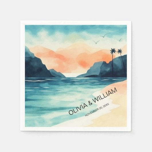 Serviette En Papier Plage d'aquarelle minimale (Devant)