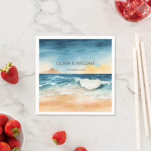 Serviette En Papier Plage d'aquarelle minimale (En situation)