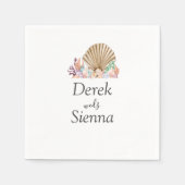 Serviette En Papier Plage de Coral & Seashell Mariage (Devant)