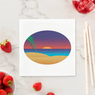 Serviette En Papier Plage de coucher de soleil tropical Palmiers Vague