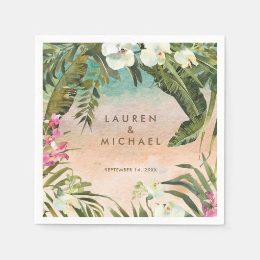 Serviette En Papier plage de fleurs tropicales mariage serviettes d'ét (Devant)