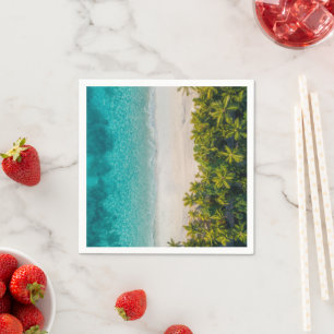 Serviette En Papier Plage de l'île tropicale Palmiers Océan bleu aqua