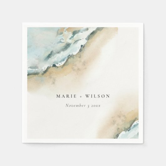 Serviette En Papier Plage de sable de mer côtière Mariage nautique (Devant)