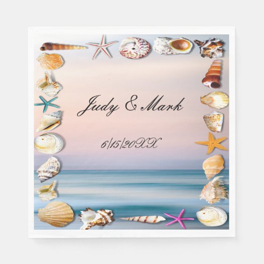 Serviette En Papier Plage De Sable Tropical Et Coquillages Papier (Devant)