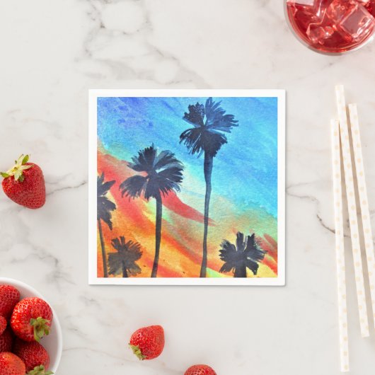 Serviette En Papier Plage de Sunset Palm Tree art surf (En situation)