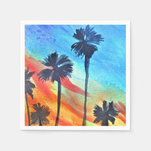 Serviette En Papier Plage de Sunset Palm Tree art surf