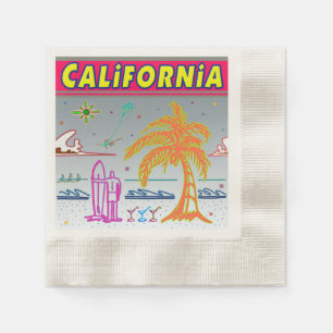 Serviette En Papier Plage de surfer "CALIFORNIA" Napkins