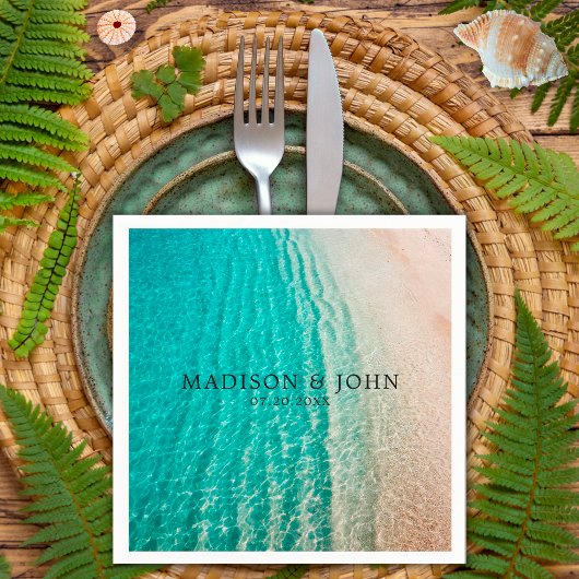 Serviette En Papier Plage d'été de l'océan Côtier Destination Mariage