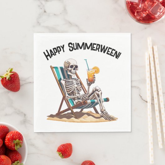 Serviette En Papier Plage Lounge Squelette Halloween (En situation)