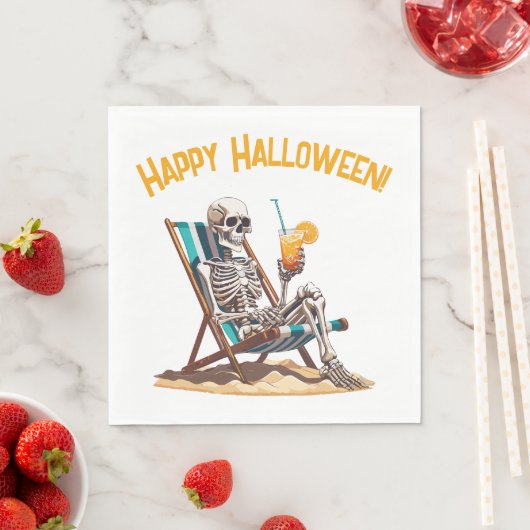 Serviette En Papier Plage Lounge Squelette Halloween (En situation)