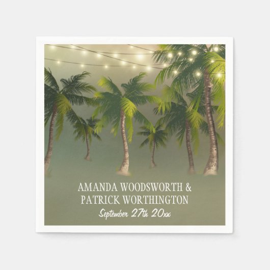 Serviette En Papier Plage Lumières Palm Tree Mariage Tropical Napkins (Devant)