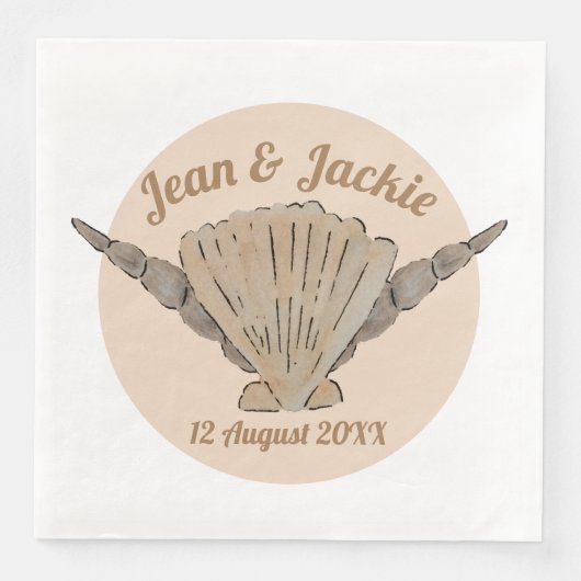 Serviette En Papier Plage Mariage Aquarelle Coques de mer (Devant)