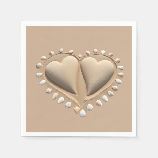 Serviette En Papier Plage Mariage Coeurs de sable- (Devant)