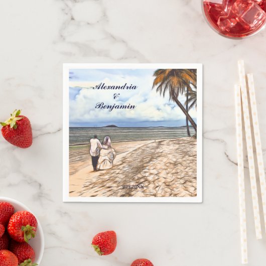 Serviette En Papier Plage Mariage Mariage Salle Aquarelle Palm Personn (En situation)