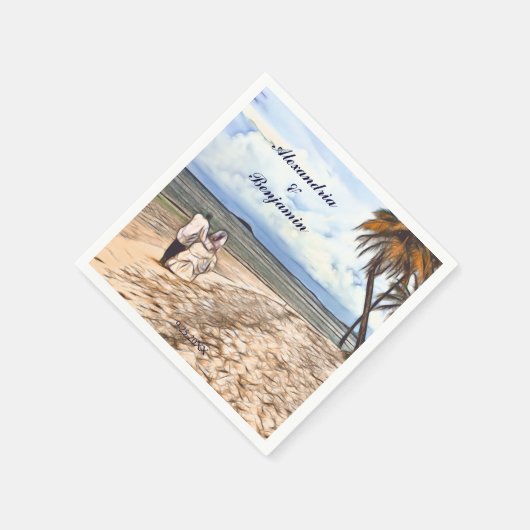 Serviette En Papier Plage Mariage Mariage Salle Aquarelle Palm Personn (Coin)