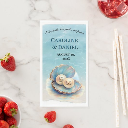 Serviette En Papier Plage Mariage Pearls Shell Elégant thème Océan (En situation)