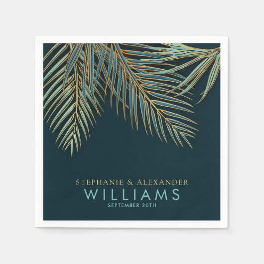 Serviette En Papier Plage moderne Palm Gold Blue Green Mariage tropica (Devant)
