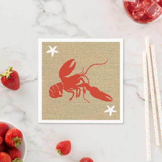 Serviette En Papier Plage nautique Homard & Starfish Faux Burlap (En situation)