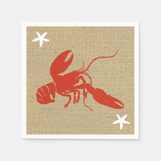 Serviette En Papier Plage nautique Homard & Starfish Faux Burlap (Devant)