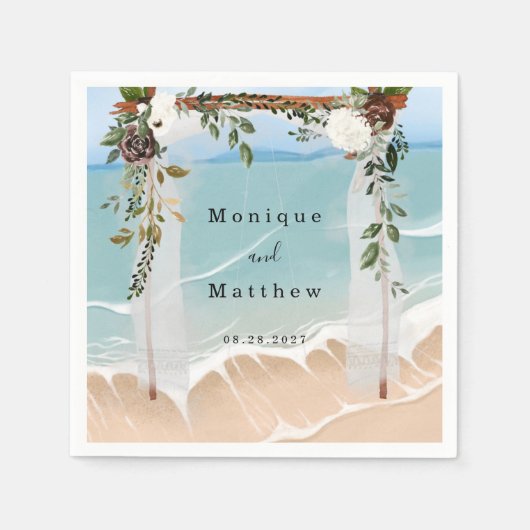 Serviette En Papier Plage Océan Blanc Canopée Floral Moderne Mariage (Devant)