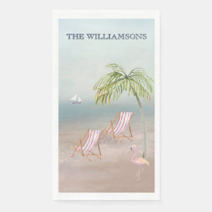 Serviette En Papier Plage océane Palmiers personnalisés Flamant rose