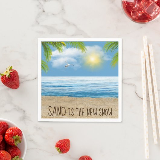 Serviette En Papier Plage Océanique Avec Franges De Palmiers (En situation)