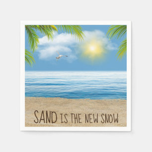 Serviette En Papier Plage Océanique Avec Franges De Palmiers