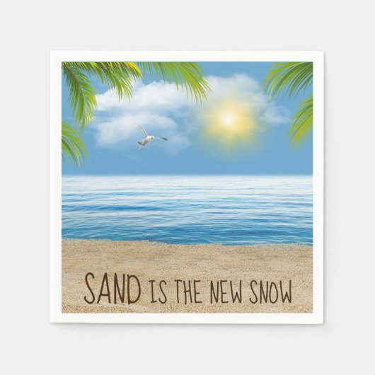 Serviette En Papier Plage Océanique Avec Franges De Palmiers (Devant)