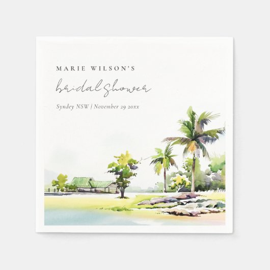 Serviette En Papier Plage Palm Trees Aquarelle Fête des mariées (Devant)