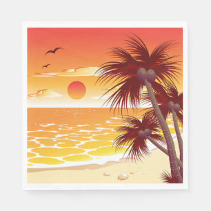 Serviette En Papier Plage Palmier Coucher de Soleil Tropical Île