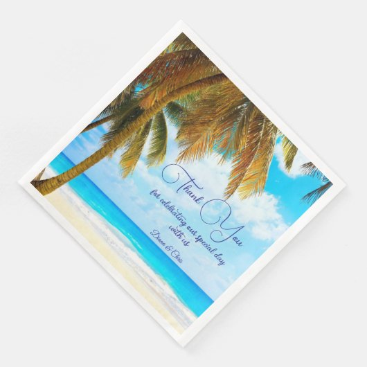 Serviette En Papier Plage, Palmiers Mariage Océan (Coin)