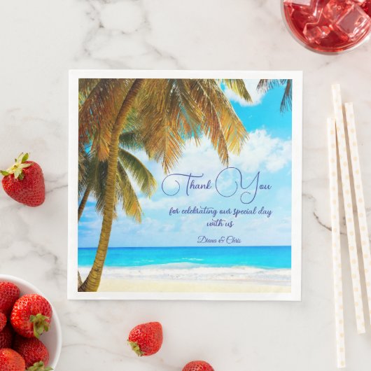 Serviette En Papier Plage, Palmiers Mariage Océan (En situation)