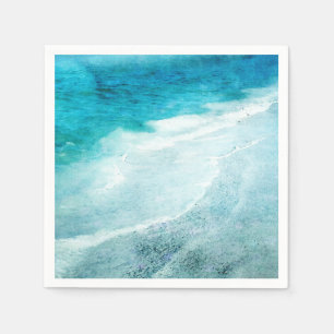 Serviette En Papier Plage Retro - Côte Turquoise Bleu Océan Aquarelle