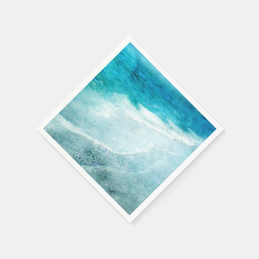 Serviette En Papier Plage Retro - Côte Turquoise Bleu Océan Aquarelle (Coin)
